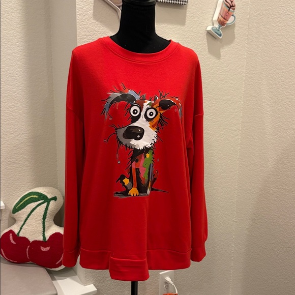 Terrier Graphic Dog Screen Print Sweatshirt L Red Long Sleeve Lightweight Top - Picture 2 of 6